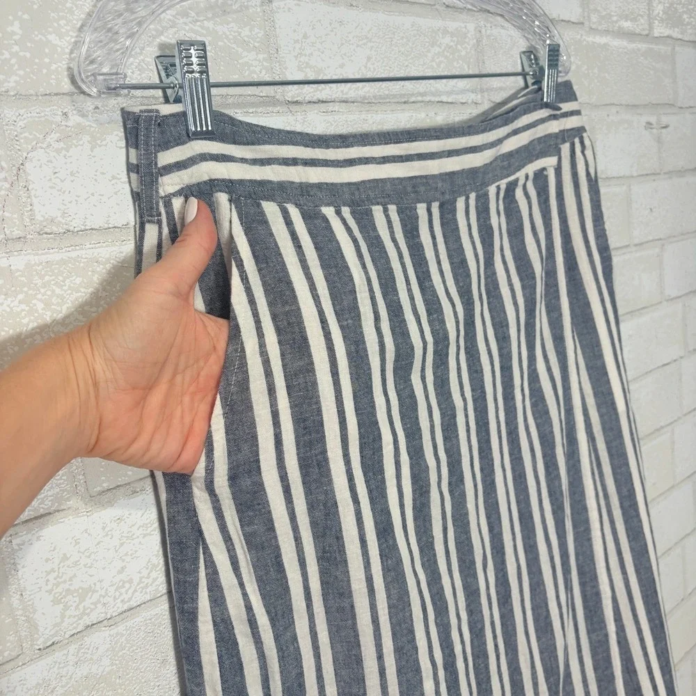 Gap Linen Stripe Wrap Midi Skirt Size M Academia Coastal Preppy Nautical Pockets